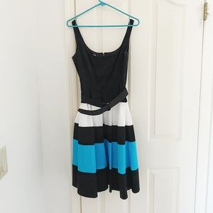 Maggy London Black, Blue, White Belted Dress
